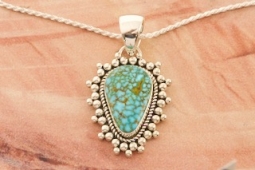 Artie Yellowhorse Genuine Kingman Spider Web Turquoise Sterling Silver Pendant